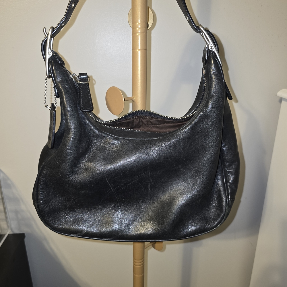 Coach Black Leather Hobo Bag with Silver Hardware
